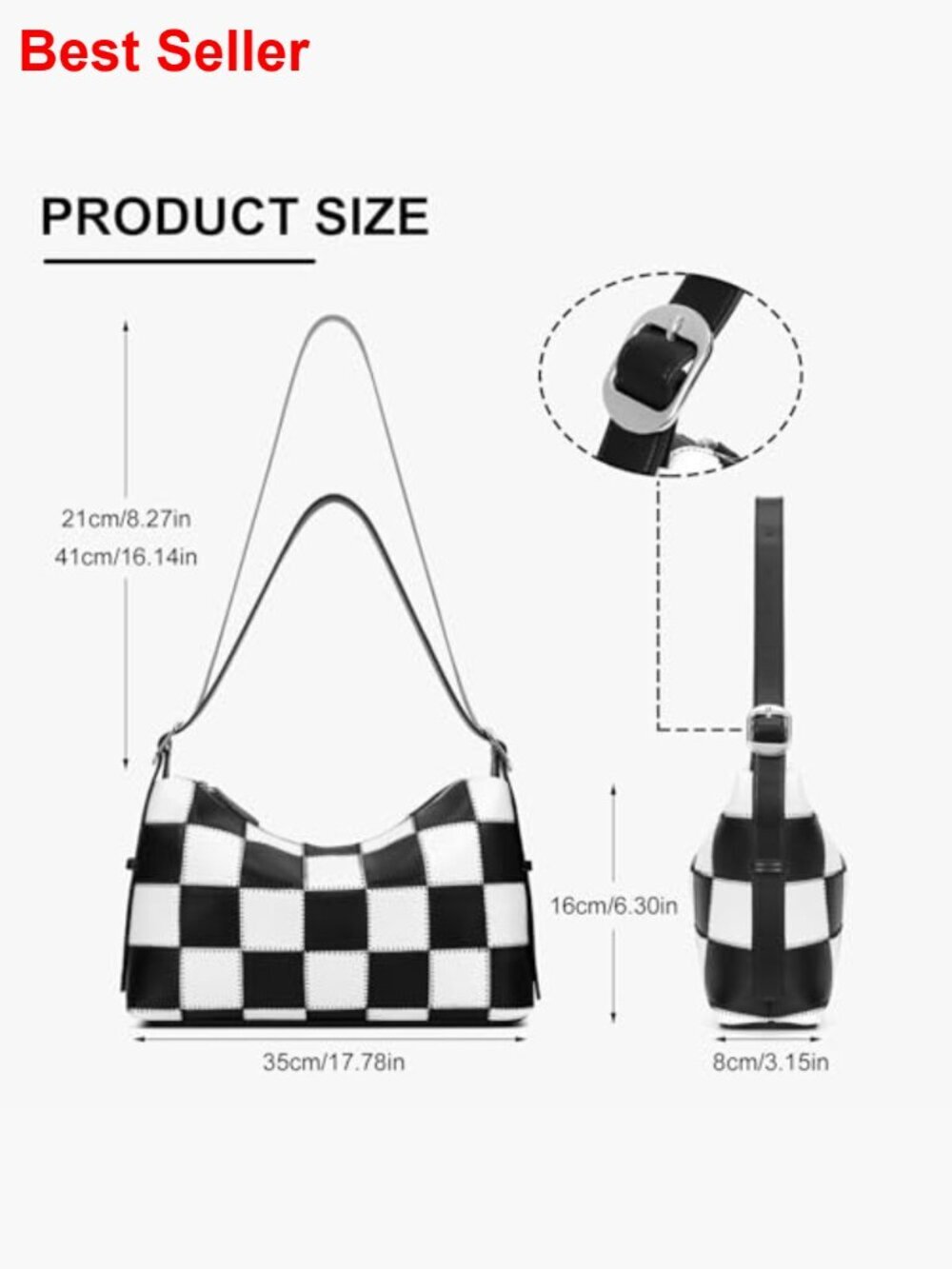 Vegan Leather Checkered Tote Bag Crossbody Shoulder Purse Hobo Handbag - Picture 4 of 7